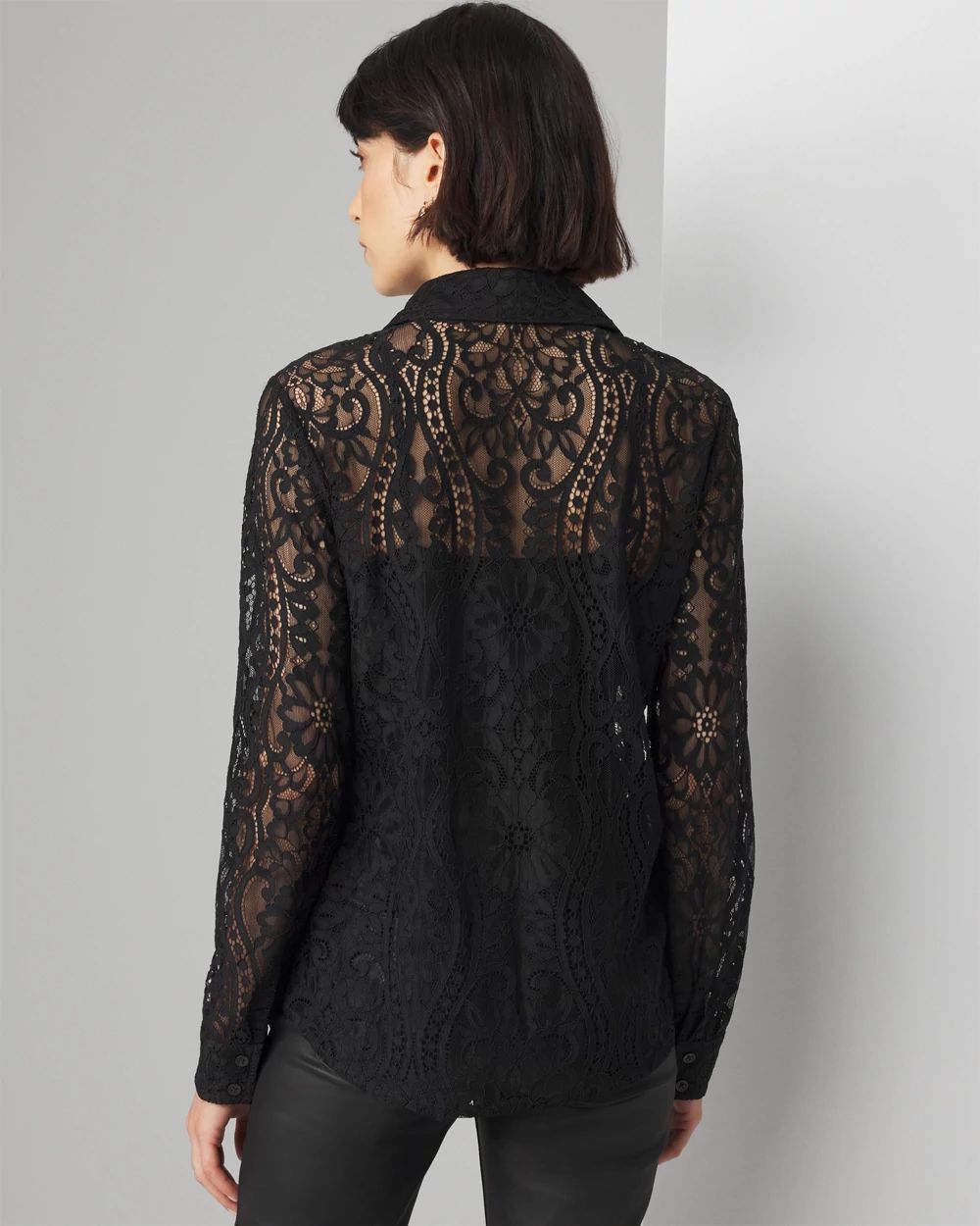 Black Woven Shirt with Lace Sleeve Detail main image 1